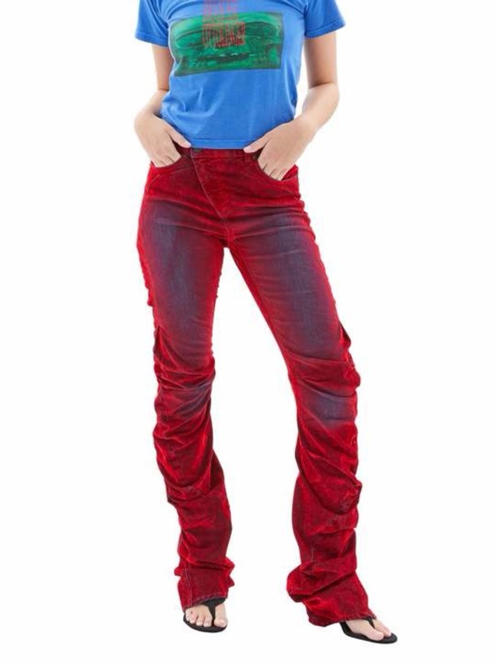 NWOT Ottolinger Women’s Drape Denim Red Velvet Pants